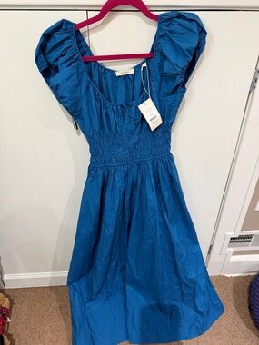 Doen Royal Blue Puff-Sleeve Midi Dress